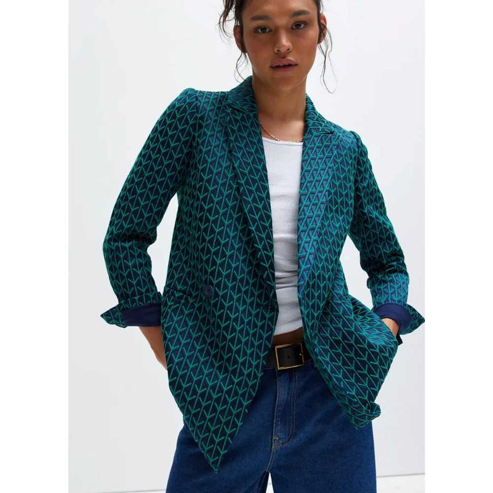 NEW WILDFANG BLUE GREEN EMPOWER JACQUARD DOUBLE BREASTED BLAZER JACKET SZ 2X
